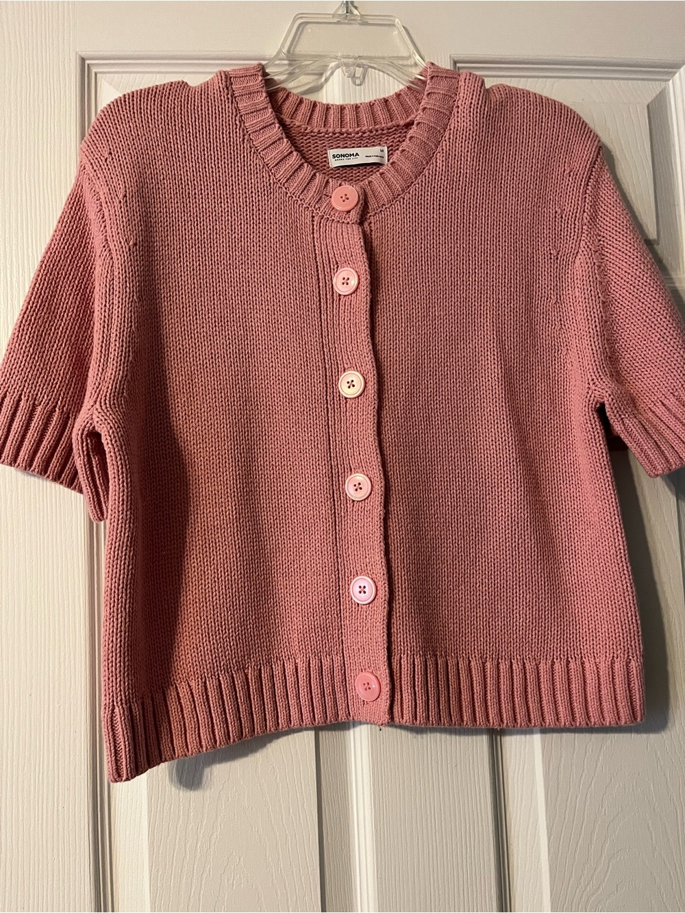 Signature Pink Short-Sleeve Button Cardigan Sweater Sonoma medium